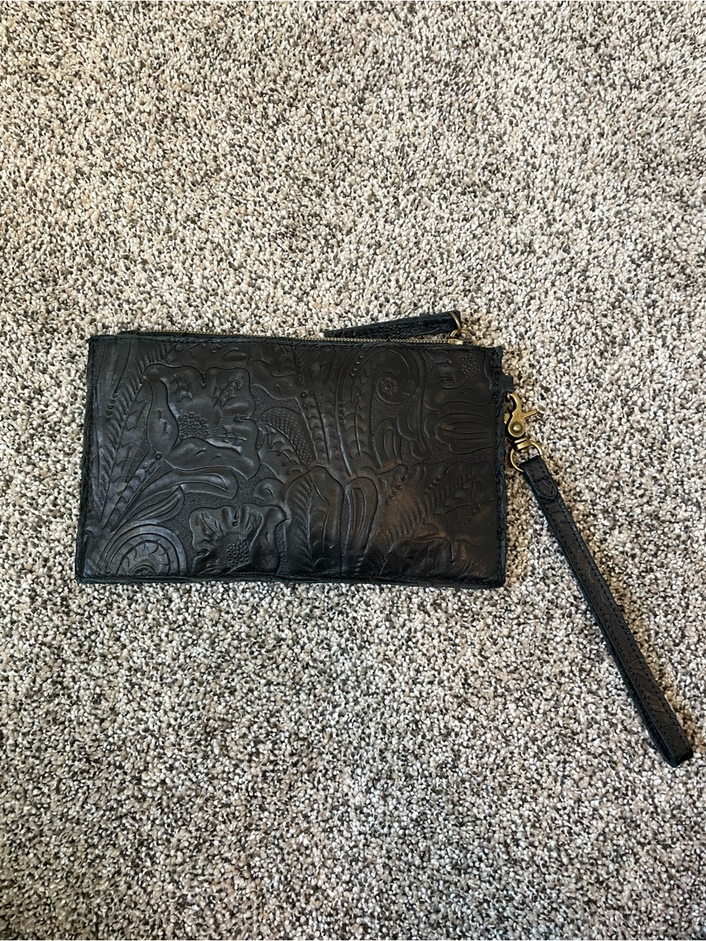 American Leather Co. Black Embossed Leather Wristlet Clutch